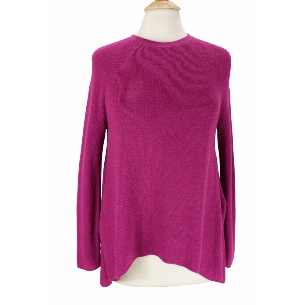 Eileen Fisher Sweater XS Silk Blend Fuchsia Ribbed Minimalist Chic Sustainable